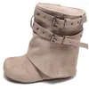 Botas Femininas de Couro 2026 Botas Curtas com Fivela Botas Cowboy Botas de Moda Versáteis Estilo Retrô Verão Solado Grosso Aumento Oculto de Altura Emagrecimento