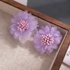 Brincos de Chiffon com Flor Estilo Férias Suave, Brincos de Organza Coloridos Doces para Primavera e Verão, Brincos Dopamina para Viagem Femininos