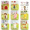 50 Folhas Adesivos Infantis de Desenho Animado Animais da Fazenda Troca de Rosto Crie um Rosto Educacional Artesanal DIY Stickers