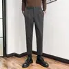 Calça de terno casual masculina primavera e outono drapeado versátil slim fit skinny britânica cropped fina
