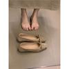 2025 Novas Sapatilhas Femininas de Bico Quadrado com Laço e Salto Baixo, Sem Cadarço, de Decote Baixo, Sapatos para o Trabalho para Combinar com Saias, Sapatilhas