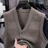 Chaleco de Bolsillo Jacquard con Cuello en V de Moda para Hombre, Top de Punto sin Mangas, Casual de Negocios, de Rango Medio y Mayor, Camisa de Papá de Gama Alta, Cárdigan sin Mangas