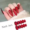 Pontas de Unha Vermelho Brilhante Estilo Cat-Eye, Arte de Unha Cor Sólida Vinho, Peças de Unha Prontas para Noivas, Adesivos de Unha de Ano Novo