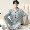 Pijama Masculino Primavera e Outono Pulôver Algodão Puro Manga Longa Masculino Outono Fino Tamanho Grande Masculino Outono e Inverno Cardigã Conjunto de Roupa para Casa