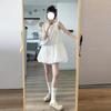 Vestido Coreano Blanco sin Mangas para Mujer, Falda de Estilo Veraniego y Delicado, Falda Holgada de Capullo de Flor para Personas Pequeñas