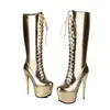 Botas altas de charol para mujer para otoño e invierno, punta redonda, tacón ultraligero, cremallera lateral, plataforma impermeable, charol brillante, botas de montar de talla grande transfronterizas para mujer
