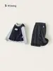 Conjunto de Tres Piezas para Niñas Bangxuan Ropa Infantil Primavera y Otoño Adorno de Volantes Manga Larga Chaleco de Encaje Pantalones a Cuadros Conjunto Infantil Estilo Academia
