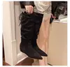 ¡Hace que las piernas se vean súper largas! Botas altas de plataforma con cuña y tacón grueso de encaje retro para otoño, punta fina, caña ancha, tacón alto, hasta la rodilla para mujer
