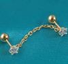 Aretes de cadena de acero inoxidable transfronterizos con tachuelas, estrella de cinco puntas, circonita de garra redonda, aretes de cartílago, aretes colgantes de cruz y amor