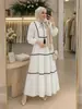 M397 # Ropa Turca Transfronteriza para Mujer con Lazos de Borlas, Mangas de Linterna de Largo 9/10, Vestido con Empalme de Cinta y Falda de Volantes.