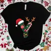 Camiseta Navideña para Mujer con Gráfico de Letra A-Z, Estampado de Letra de Papá Noel, Top Casual para Fiesta Navideña
