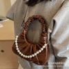 Bolsa de Mão Minimalista Plissada com Corrente de Pérolas Estilo Coreano para Mulheres 2026 Verão Nova Tendência Bolsa Transversal Dumpling
