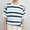 Camiseta Casual Masculina Listrada Tendência Versátil Manga Curta Gola Redonda Meia Manga Base 2022 Novo Modelo