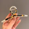 Pasador de Perlas para Mujer Clip de Lazo Estilo Coreano Pinza de Tiburón para la Parte Trasera de la Cabeza Accesorios Metálicos Grandes y Simples para el Cabello