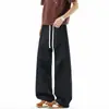 Pantalones de punto M-4XL nuevo estilo callejero alto americano pantalones rectos casuales para hombre, verano finos holgados deportivos de pierna ancha pantalones de trabajo