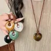 Collar de Corazón de Cristal de Piedra Natural para Mujer, Cadena Larga Vintage para Clavícula, Cadena para Suéter de Piedra Ojo de Tigre, Accesorio de Cuello de Verano