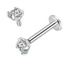 Pendientes de Titanio F136 con Gema de Circonita Cúbica Redonda 5A, Stud para Labret y Cartílago Auricular, Joyería para Piercing