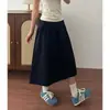 Saia de Verão Feminina Azul Marinho Nova Cintura Alta Antirrugas Secagem Rápida Saia Guarda-Chuva Roupa de Trabalho Saia Midi Linha A Rodada