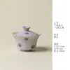 Juego de Té Kung Fu Iroha Kiri Matsuri de Puntos Morados, Tazón Cubierto de Tres Piezas Forma de Herradura, Tazón de Té Creativo y Exquisito para Mujeres, Tazón para Ofrenda de Té