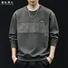 "Patchwork Color Blocking" Moletom Americano Retrô Pesado Gola Redonda Masculino Outono Solto Tendência Marca Camada Base Top Roupa Externa