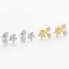 Novos Brincos Flor de Três Estrelas Estilo Francês Transfronteiriços para Mulheres, Brincos de Zircônia Moda de Nicho, Acessórios de Orelha de Zircônia Estilo Minimalista Tendência