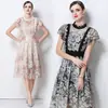Vestido de Moda de Gama Alta de Manga Corta para Mujer, Nuevo Estilo Francés, Encaje de Ganchillo Hueco de Alta Resistencia, Elegante Vestido Largo que Ceñe la Cintura