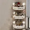 Prateleira de Banheiro com Ventosa Montada na Parede Organizador de Armazenamento de Três Andares Aço Inoxidável com Forte Capacidade de Carga Prateleira de Canto para Parede
