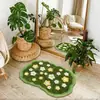 Alfombra de piso flocado flor de musgo fresco, alfombra tufted antideslizante para uso doméstico, fácil de mantener, alfombra de césped de musgo estilo pastoral