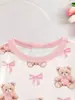 Conjunto de Pijama para Bebé Primavera y Otoño 2026 Amigable con la Piel y Cálido Estampado de Oso de Dibujos Animados con Lazo + Pantalones Largos Cómodos