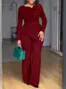 Conjunto de Duas Peças Elegante de Outono 2025, Slim Fit, Plissado, Cor Sólida, Moda, Estilo Europeu e Americano, Modelo Novo Transfronteiriço da Amazon