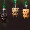 Antiguo Sándalo Verde Tallado Lindo Panda Luchador Cadena para Teléfono Móvil Colgante para Bolso Llavero para Mujer Regalo
