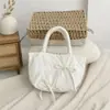 Bolsa de mão acolchoada com laço estilo coreano, cor sólida, plissada, de grande capacidade, bolsa quadrada pequena para mulheres, fofa para compras e para o dia a dia