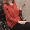 Pulôver feminino de manga comprida com decote em V transfronteiriço, camisa de fundo, outono e inverno, novo suéter torto de cor sólida e abotoado simples, feminino
