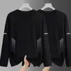Camiseta de manga larga de otoño, capa base talla grande, cuello redondo para hombre, top simple y holgado, estilo coreano, camiseta estampada de moda