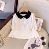 Vestido de Otoño para Niña Camiseta Base de Axila Nuevo Estilo Coreano de Otoño para Niña Manga Abullonada Cuello Solapa Top Interior Camiseta de Manga Larga