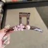 Pinza para el pelo floral de perlas dulce y delicada, pasador de lujo de alta gama, pinza de tiburón grande para fijar recogidos, accesorio para el cabello