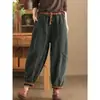 Nuevos pantalones de pana tipo linterna para otoño e invierno para mujer, forrados de polar, engrosados, holgados, casuales, cintura elástica, cálidos, pantalones harén vintage, modernos