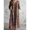 2026 Nuevo Estilo Europeo y Americano de Comercio Exterior Transfronterizo Vestido Casual de Verano Holgado con Cuello en V y Mangas Largas Impreso en 3D para Mujer