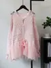 Cardigan de Punto con Cordón, Patchwork de Malla con Parche Pesado, Nuevo Estilo Otoño/Invierno 2026, Jersey Holgado de Estilo Suave para Mujer