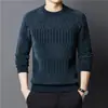 Suéter de Tricô Forrado com Fleece Masculino Outono/Inverno 2024, Camiseta de Alta Qualidade Slim Fit, Roupa Íntima Quente, Dropshipping Disponível