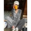 Traje deportivo de moda elegante Cárdigan Chaleco Pantalones de pierna ancha Dos piezas para mujer 2024 Nuevo Primavera y Otoño Casual Gris
