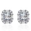 Aretes de Oro Blanco 18K Imitación Diamante Mosan Diamante Rojo Esmeralda Aretes Cuadrados Aretes Sencillos de Caramelo de 3 Quilates