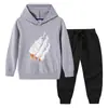Nova coleção primavera e outono 2023 roupas infantis transfronteiriças conjunto de duas peças com moletom com capuz e calça infantil terno de algodão de manga longa para bebê