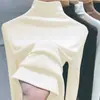Nova Coleção Outono/Inverno Camisa Básica Versátil de Gola Alta Meia-Manga Soltinha Plus Size para Mulheres, Top Slim Fit Elástico Emagrecedor com Mangas Longas