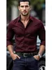 Camisa Ajustada Estilo Chico Rudo Europeo y Americano para Hombre Corte Slim Fit Sin Planchar Manga Larga Cárdigan Brillante Reflectante Camisa Casual de Trabajo Moderna