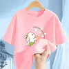 2347 # 2025 Novos Tops de Verão para Meninas de Manga Meia-Manga Tamanhos Médio e Grande para Crianças Camisetas Tendência para Meninas de Algodão Puro com Manga Curta para Crianças