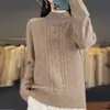 Nuevo suéter de punto de lujo suave de hilo retorcido de lana suelta de otoño e invierno, cuello semi-alto, camisa base de moda tejida para mujer