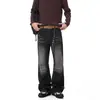 Nuevo Producto 2026: Jeans Lavados con Degradado Ligeramente Acampanados con Efecto Desgastado Ojo de Gato, Pantalones Vintage de Pierna Ancha para Hombre