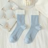 Calcetines de media pantorrilla para mujer de punto de diamante de verano, malla hueca transpirable, calcetines de felpa finos de color contrastante de estilo japonés