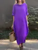 Vestido Largo Casual Holgado de Manga Media con Cuello Redondo Talla Plus de Manga Larga Acampanado Estilo Europeo y Americano para Mujer - Lo Más Vendido de Amazon Primavera 2025